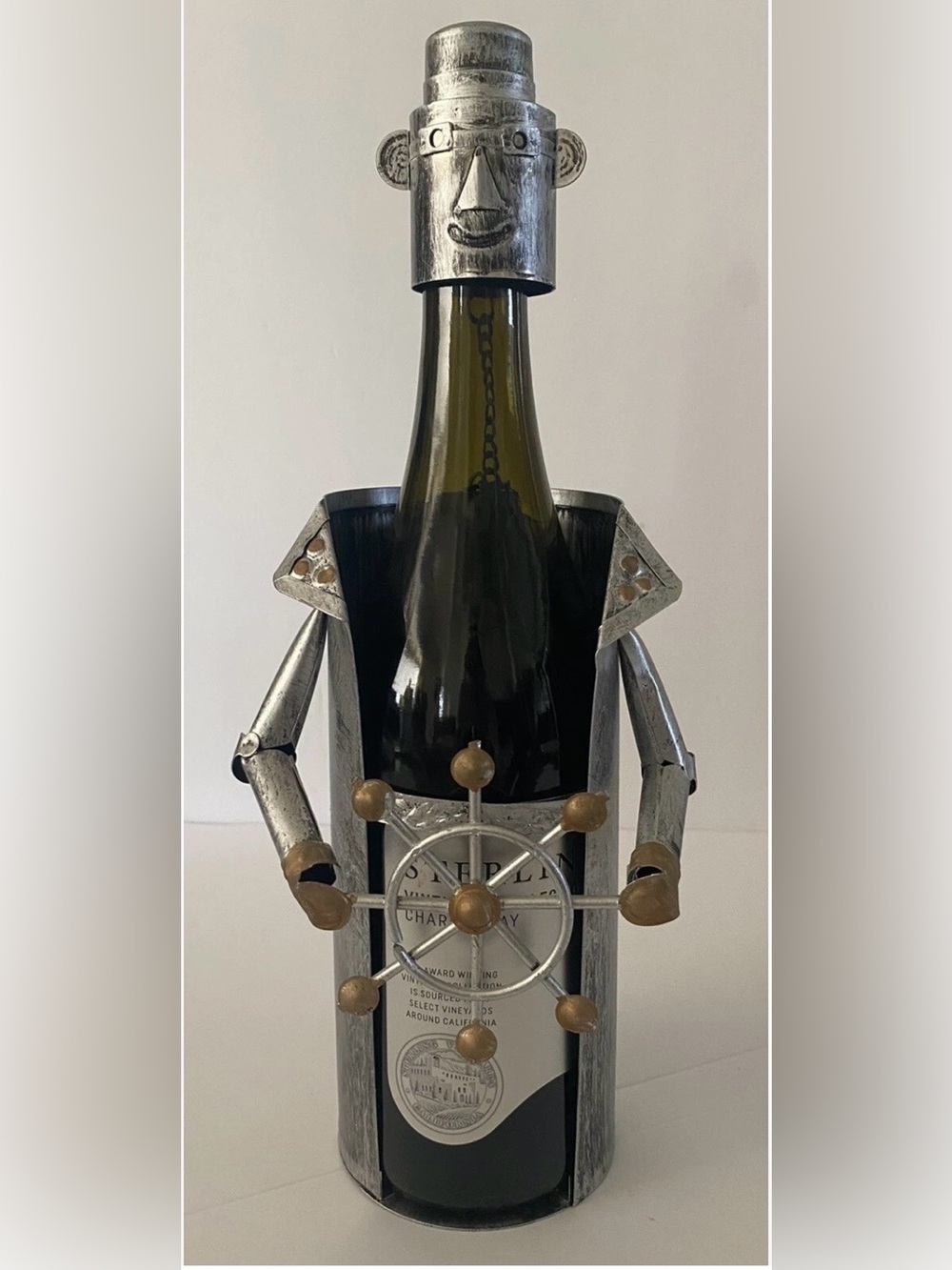 Berkeley Designs Sailing Captain Metal Wine Caddy Wine Bottle Holder Sculpture